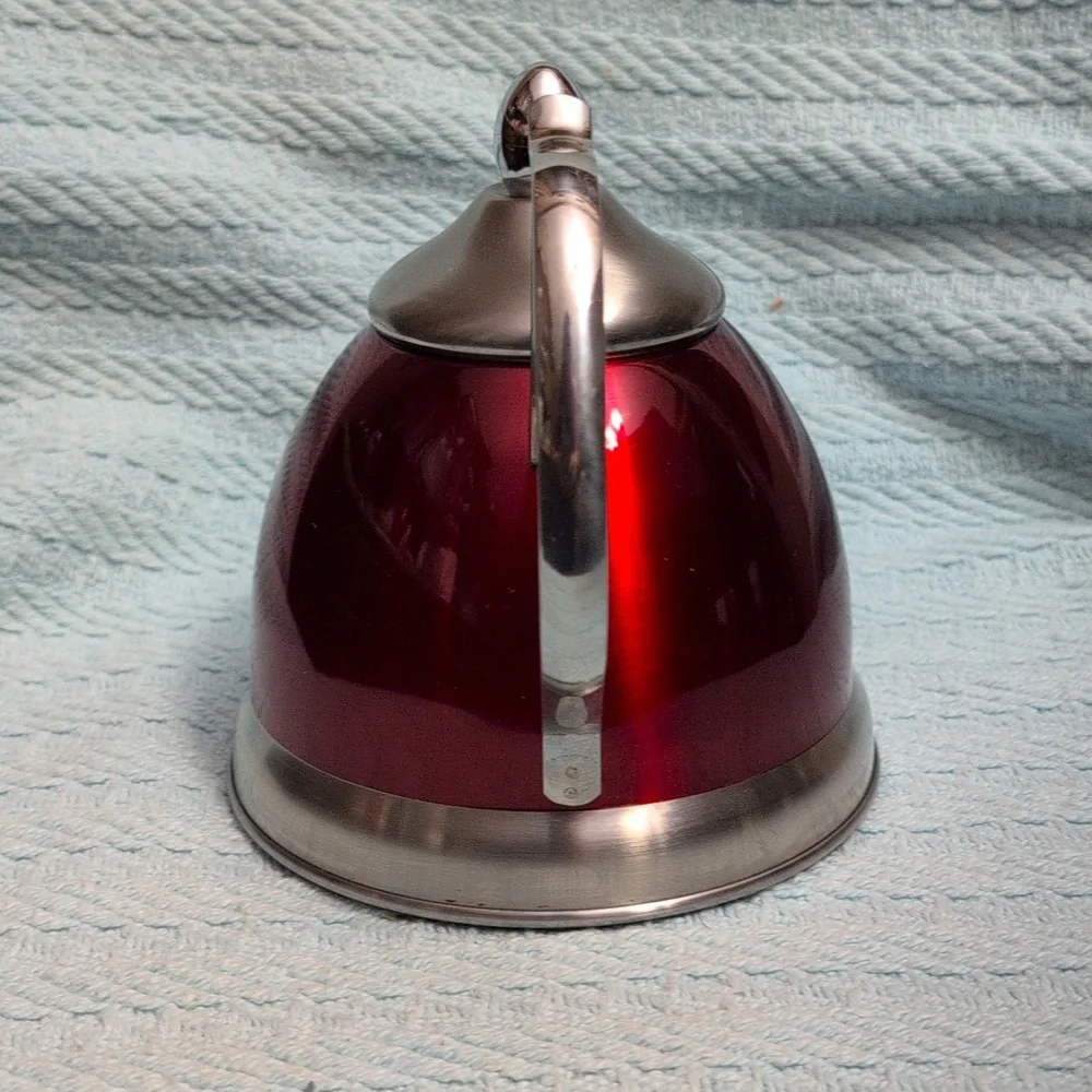 Stainless Accent Red Teapot with Silver Trim - Picture 2 of 8